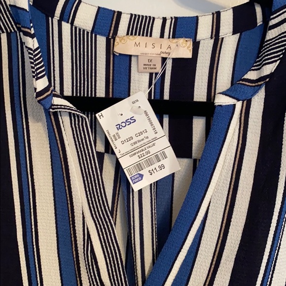 Three Quarter Sleeve Blouse Navy and White - Picture 3 of 4